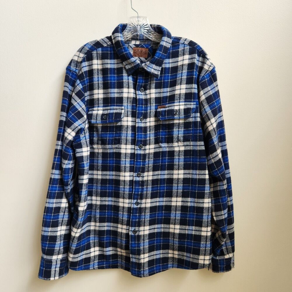 Orvis Shacket Men's XL Blue Plaid Cotton Flannel Shirt Jacket Outdoors Gorpcore